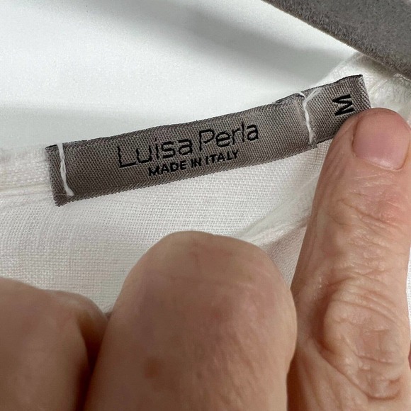 Luisa Perla Mini Dress Sz M White Embroidered Bell Sleeves Round Neck Keyhole - Picture 7 of 9